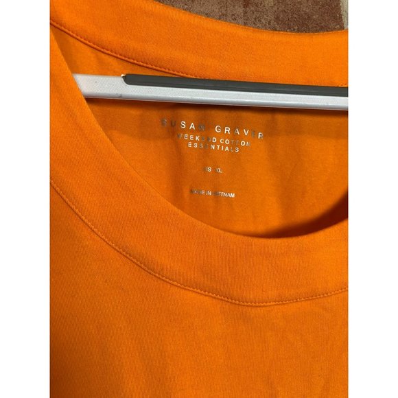 Susan Graver XL Weekend Cotton 3/4 Sleeve Top Scoop Neck Orange - Picture 2 of 5